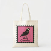 Pink and Black Gothic Crow Merry Crowmas Holiday Tote Bag (Voorkant)