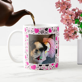 Pink and Black Hearts Schattigee hond Ik hou van j Koffiemok