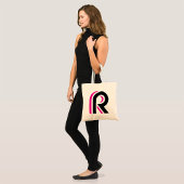 Pink And Black Letter R Tote Bag