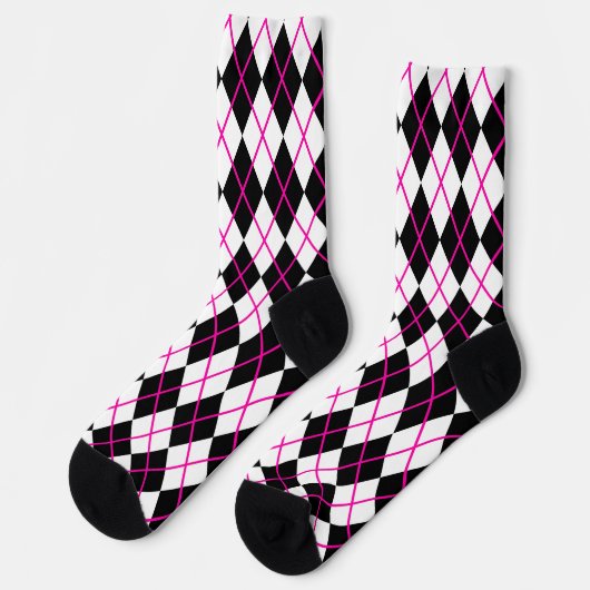 Pink and Black Plaid Argyle Diamond  Sokken (Links)