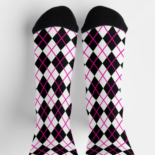 Pink and Black Plaid Argyle Diamond  Sokken (Top)