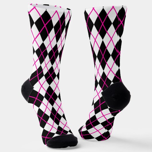 Pink and Black Plaid Argyle Diamond  Sokken (Gebogen)