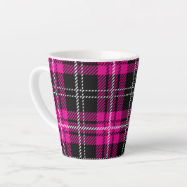 Pink and Black Plaid Print Coffee Mug Cup Latte Mok