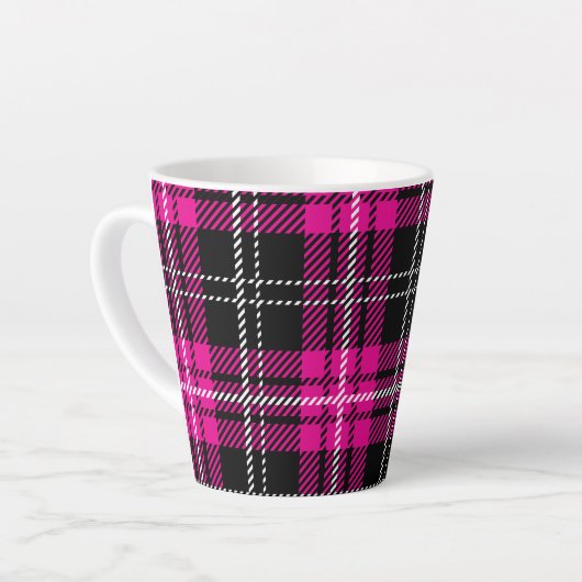 Pink and Black Plaid Print Coffee Mug Cup Latte Mok (Linkerhoek)