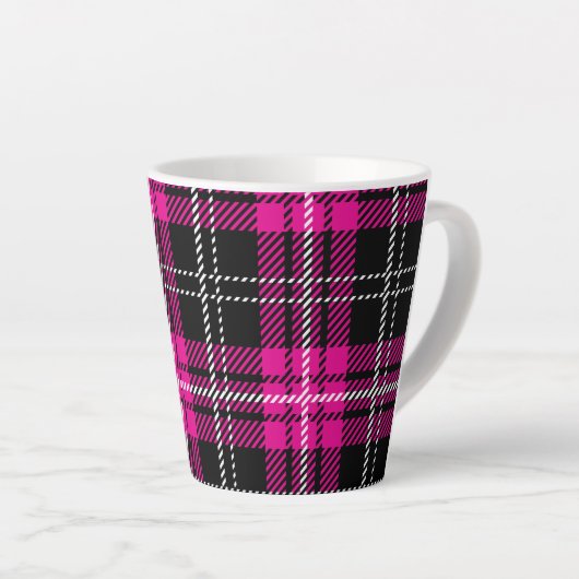 Pink and Black Plaid Print Coffee Mug Cup Latte Mok (Rechterhoek)
