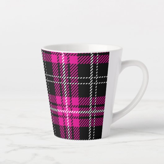 Pink and Black Plaid Print Coffee Mug Cup Latte Mok (Rechts)
