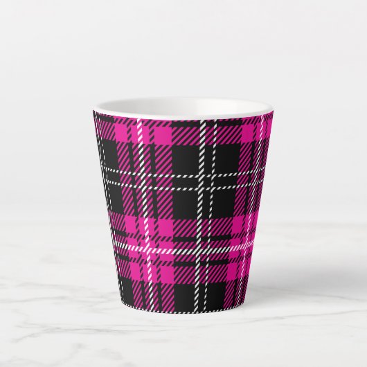 Pink and Black Plaid Print Coffee Mug Cup Latte Mok (Voorkant)
