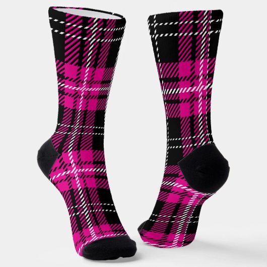 Pink and Black Plaid Tartan Pattern Design Sokken (Gebogen)