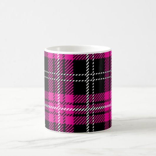 Pink and Black Plaid Tartan Print Coffee Cup Mug Koffiemok (Center)