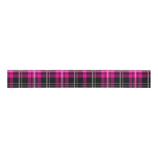 Pink and Black Plaid Tartan Print Ribbon Grosgrain Lint (Voorkant)