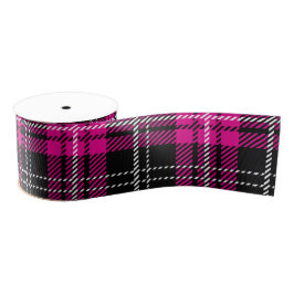 Pink and Black Plaid Tartan Print Ribbon Grosgrain Lint
