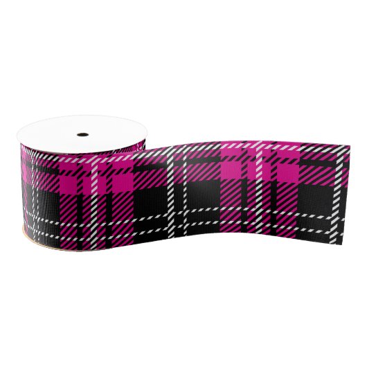Pink and Black Plaid Tartan Print Ribbon Grosgrain Lint (Spoel)
