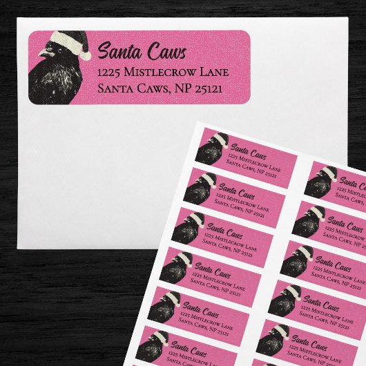 Pink and Black Santa Caws Crow Christmas Etiket