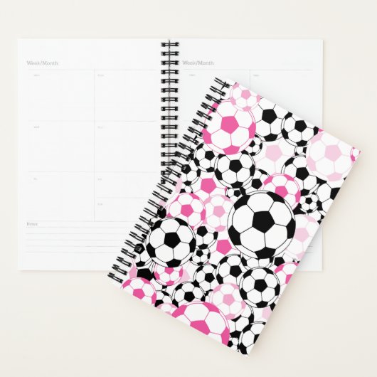 Pink and Black Soccer Ball Notebook Planner (Display)
