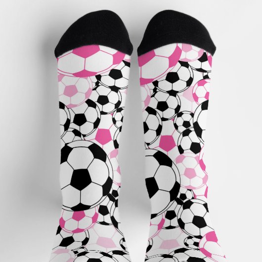 Pink and Black Soccer Ball Print Football Fan Sokken (Top)