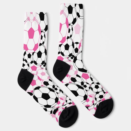 Pink and Black Soccer Ball Print Football Fan Sokken (Rechts)