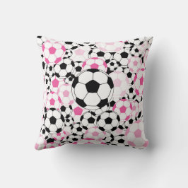 Pink and Black Soccer Ball Sports Fan Throw Pillow Kussen