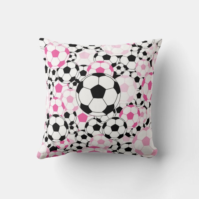 Pink and Black Soccer Ball Sports Fan Throw Pillow Kussen (Achterkant)