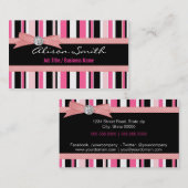 Pink and black stripes with bow visitekaartje (Voorkant / Achterkant)