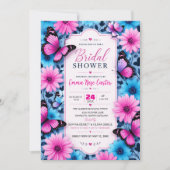 Pink and Blue Butterfly Bridal Shower Invitation Kaart (Voorkant)