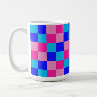 Pink and Blue Checkered Print Koffiemok