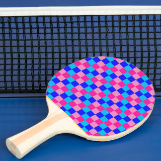 Pink and Blue Checkered Print Tafeltennisbatje