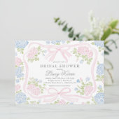 Pink and blue Floral Bridal Shower Invitation,  Kaart (Staand voorkant)