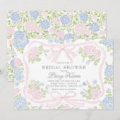 Pink and blue Floral Bridal Shower Invitation,  Kaart (Voorkant / Achterkant)