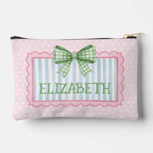 Pink and Blue Frame Green Gingham Bow Etui (Achterkant)