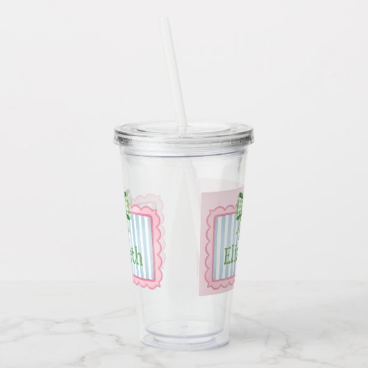 Pink and Blue Frame With Green Gingham Bow Acryl Drinkbeker (Links)