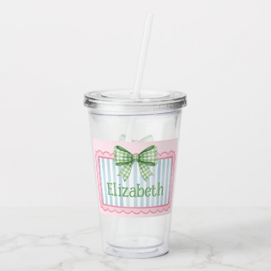 Pink and Blue Frame With Green Gingham Bow Acryl Drinkbeker (Achterkant)
