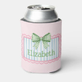 Pink and Blue Frame With Green Gingham Bow Blikjeskoeler (Blikje Achterkant)