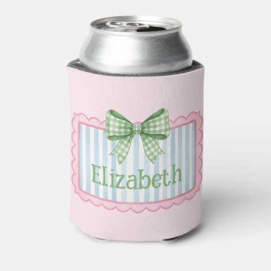 Pink and Blue Frame With Green Gingham Bow Blikjeskoeler (Blikje Achterkant)