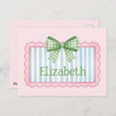 Pink and Blue Frame With Green Gingham Bow Briefkaart (Voorkant / Achterkant)