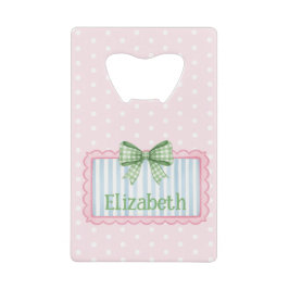 Pink and Blue Frame With Green Gingham Bow Creditkaart Flessenopener