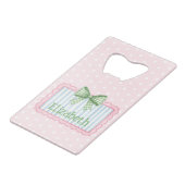 Pink and Blue Frame With Green Gingham Bow Creditkaart Flessenopener (Voorkant Gekanteld)