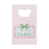 Pink and Blue Frame With Green Gingham Bow Creditkaart Flessenopener (Achterkant)