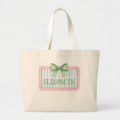 Pink and Blue Frame With Green Gingham Bow Grote Tote Bag (Voorkant)