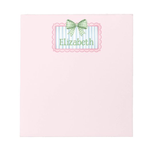 Pink and Blue Frame With Green Gingham Bow Notitieblok (Voorkant)