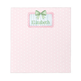 Pink and Blue Frame With Green Gingham Bow Notitieblok