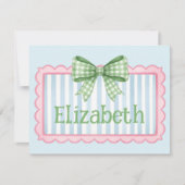 Pink and Blue Frame With Green Gingham Bow Notitiekaartje (Voorkant)