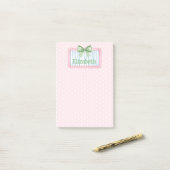 Pink and Blue Frame With Green Gingham Bow Post-it® Notes (Op bureau)