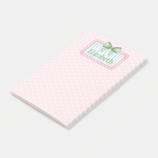 Pink and Blue Frame With Green Gingham Bow Post-it® Notes (Schuin)