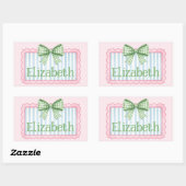Pink and Blue Frame With Green Gingham Bow Rechthoekige Sticker (Vel)