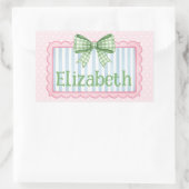 Pink and Blue Frame With Green Gingham Bow Rechthoekige Sticker (Tas)