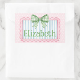 Pink and Blue Frame With Green Gingham Bow Rechthoekige Sticker