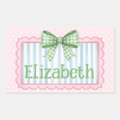 Pink and Blue Frame With Green Gingham Bow Rechthoekige Sticker (Voorkant)