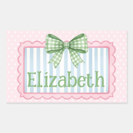 Pink and Blue Frame With Green Gingham Bow Rechthoekige Sticker (Voorkant)