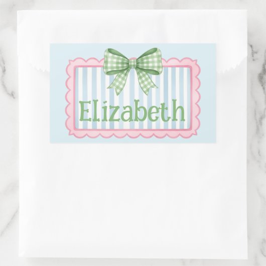 Pink and Blue Frame With Green Gingham Bow Rechthoekige Sticker (Tas)