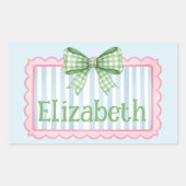 Pink and Blue Frame With Green Gingham Bow Rechthoekige Sticker (Voorkant)
